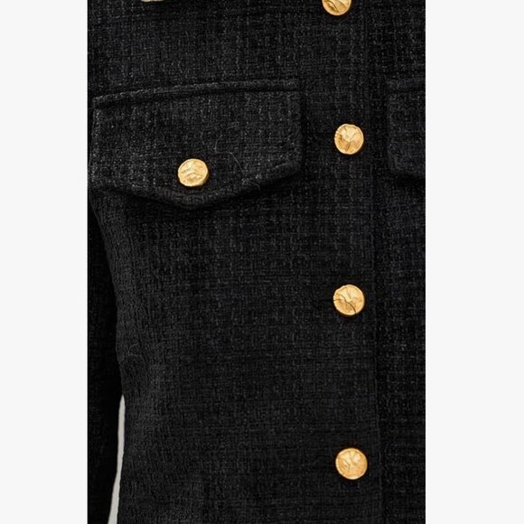 MOON RIVER Women's Long Sleeve Gold Button Closure Cropped Blazer - Picture 3 of 4